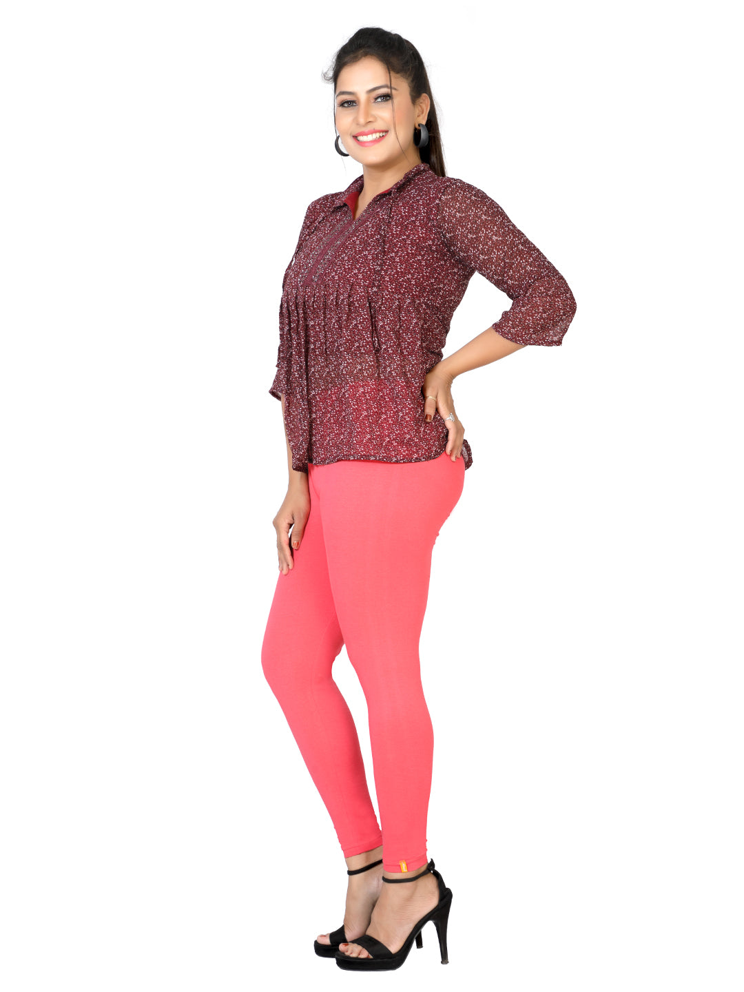 Naatiya Ankle Fit Leggings - Coral