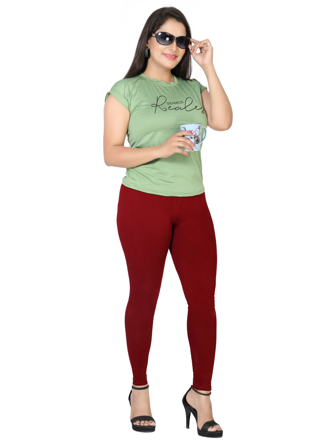 Naatiya Ankle Fit Leggings - Maroon