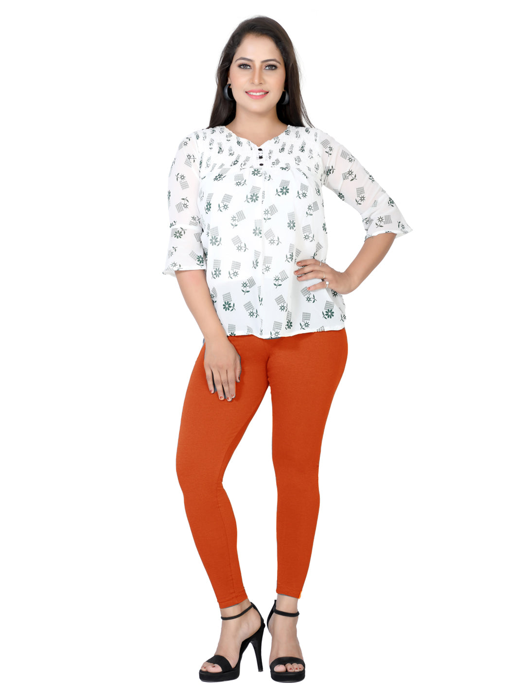 Naatiya Ankle Fit Leggings - Papaya